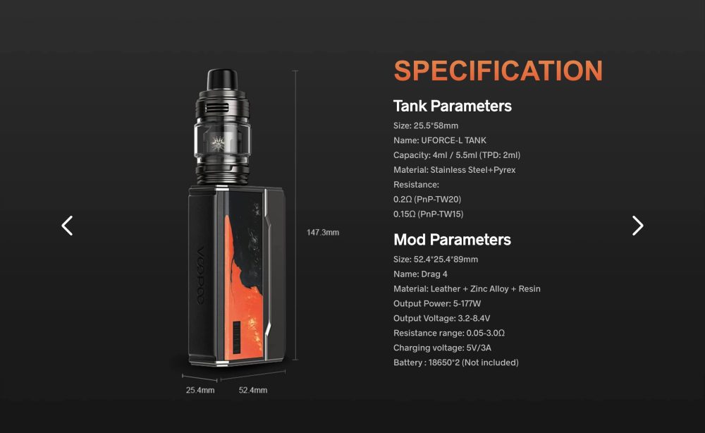 Drag 4 Specifications
